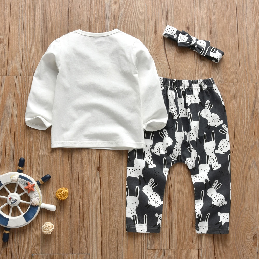 Baby Girl's Printed Sweatshirt, Pants and Headband 3 Pcs Set Baby Girl's Printed Sweatshirt, Pants and Headband 3 Pcs Set