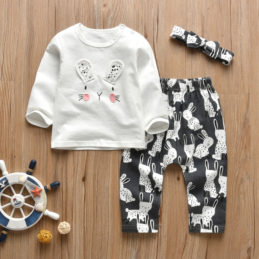 Baby Girl's Printed Sweatshirt, Pants and Headband 3 Pcs Set Baby Girl's Printed Sweatshirt, Pants and Headband 3 Pcs Set