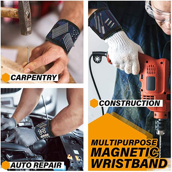 45086-0f49bc Magnetic Wristband Portable Tool Bag with 3 Magnet Electrician Wrist Tool Belt Screws Nails Drill Bits Bracelet for Repair Tool Color : red|dark blue|black|blue