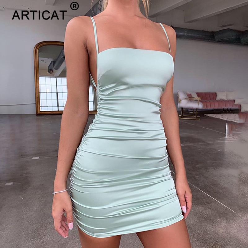 Spaghetti Strap Mini Satin Dress/ Backless Cross Spaghetti Strap Mini Satin Dress/ Backless Cross