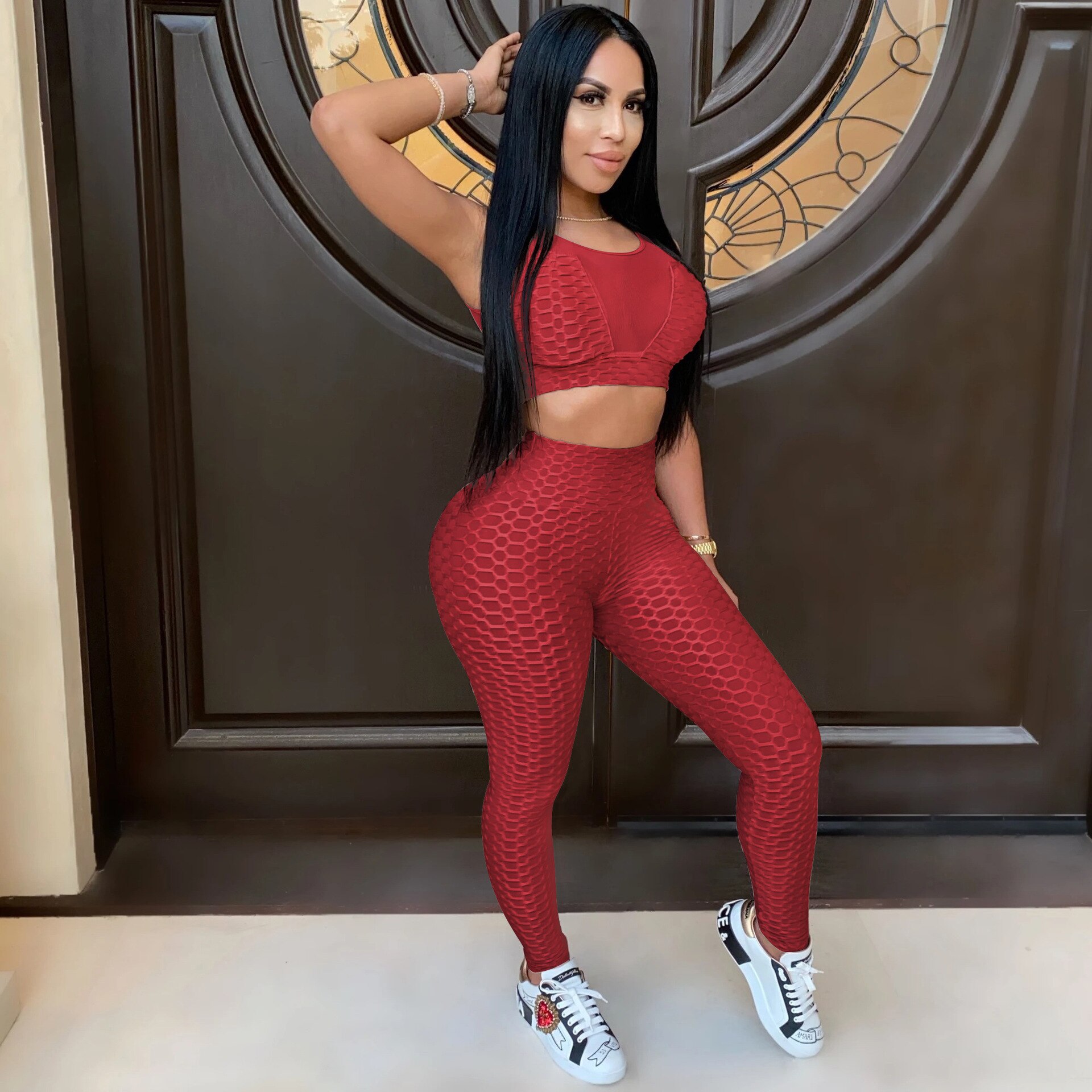 Two Piece Set/ Crop Top Long Booty Pants