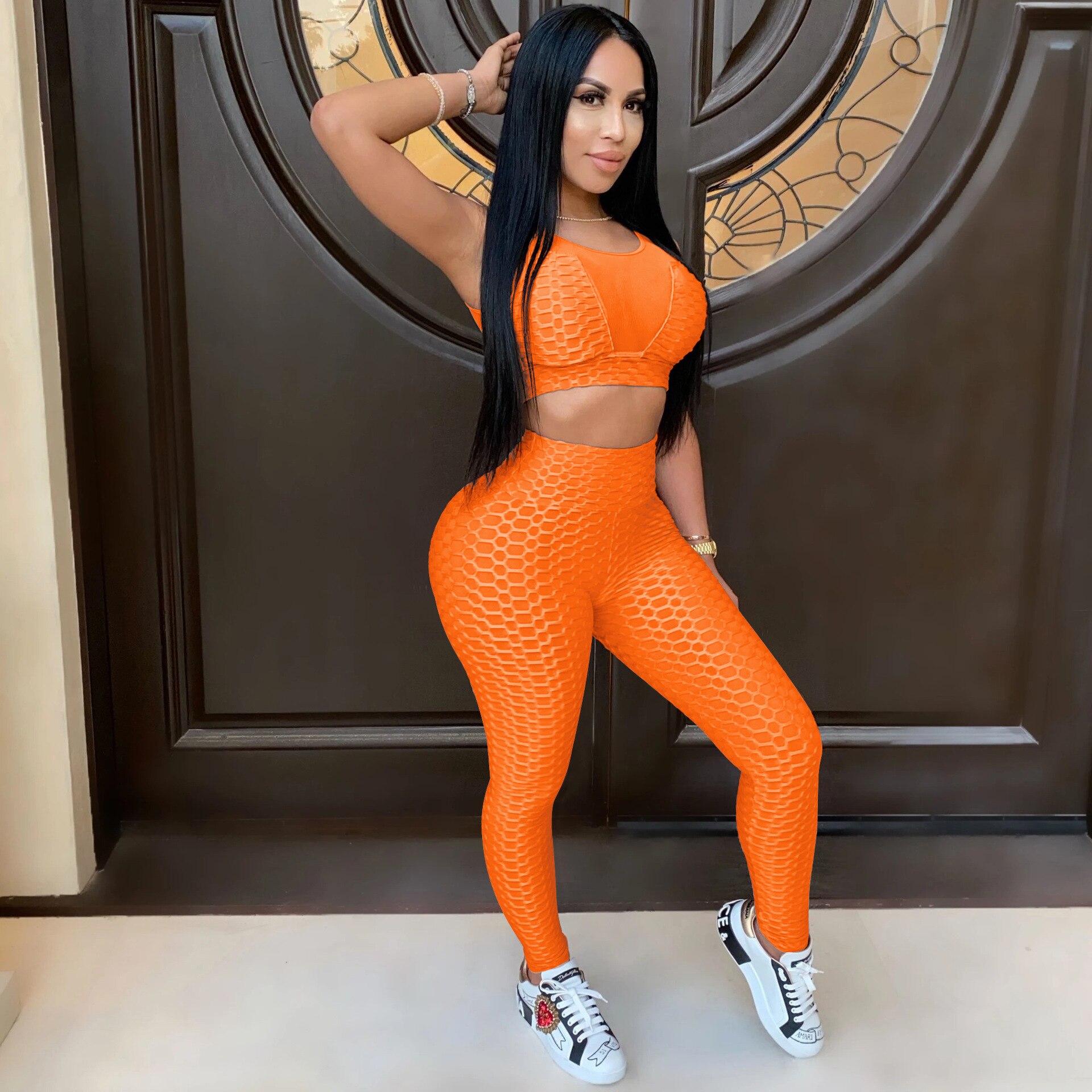 Two Piece Set/ Crop Top Long Booty Pants