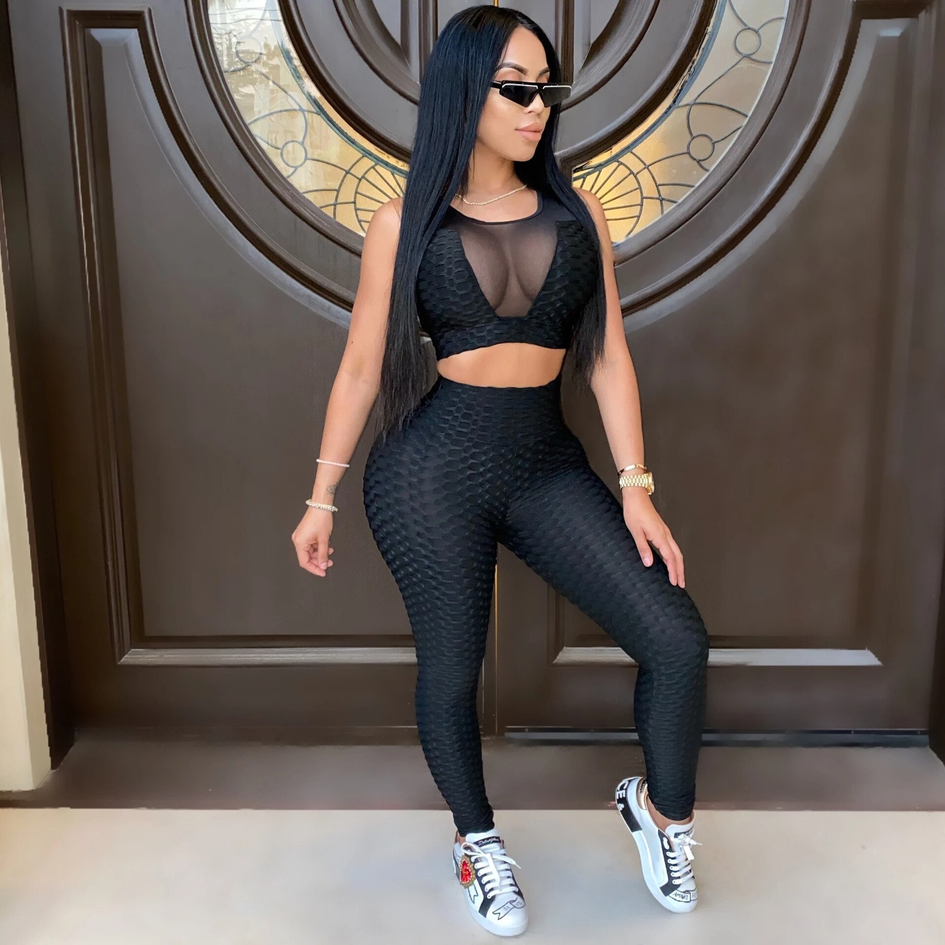 Two Piece Set/ Crop Top Long Booty Pants