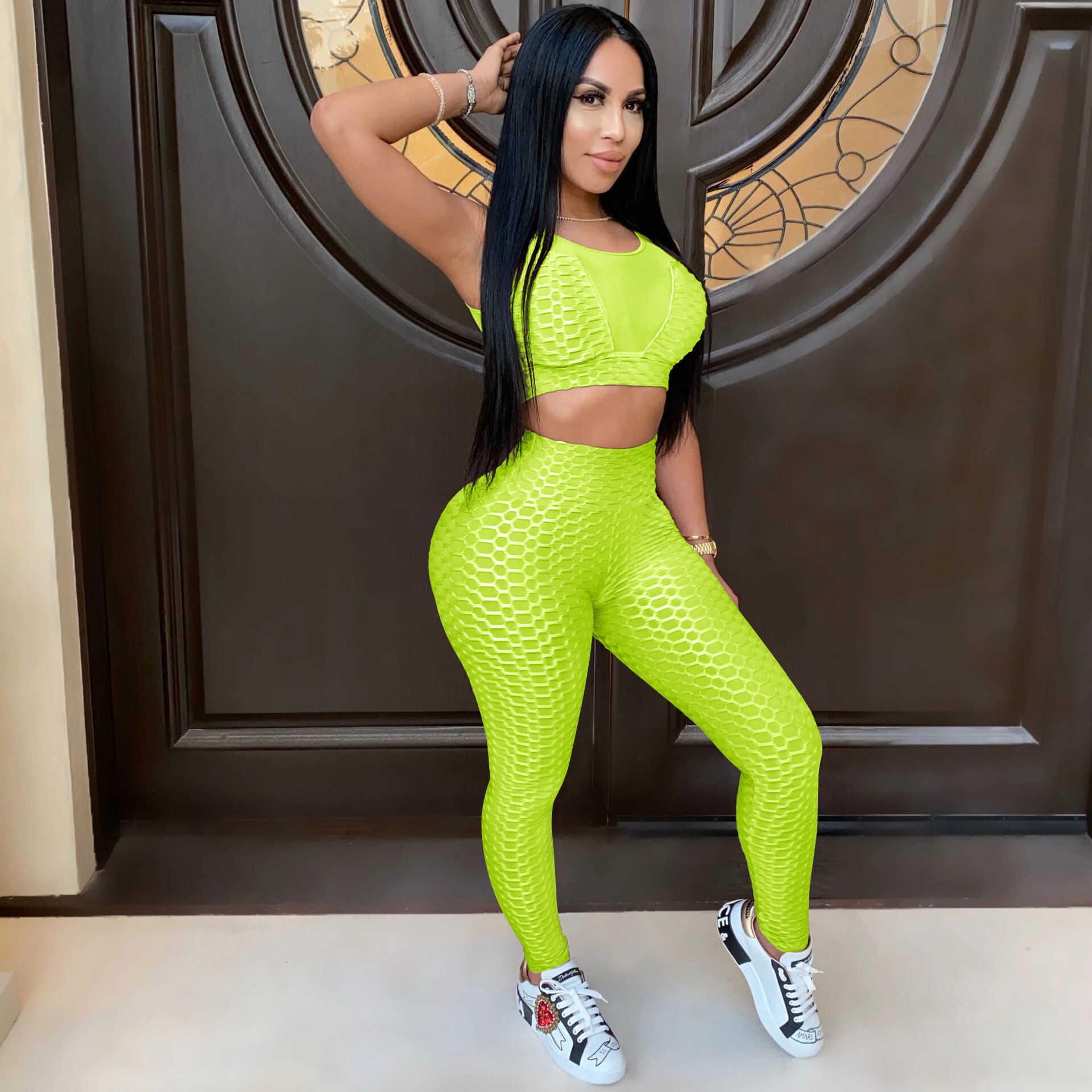 Two Piece Set/ Crop Top Long Booty Pants