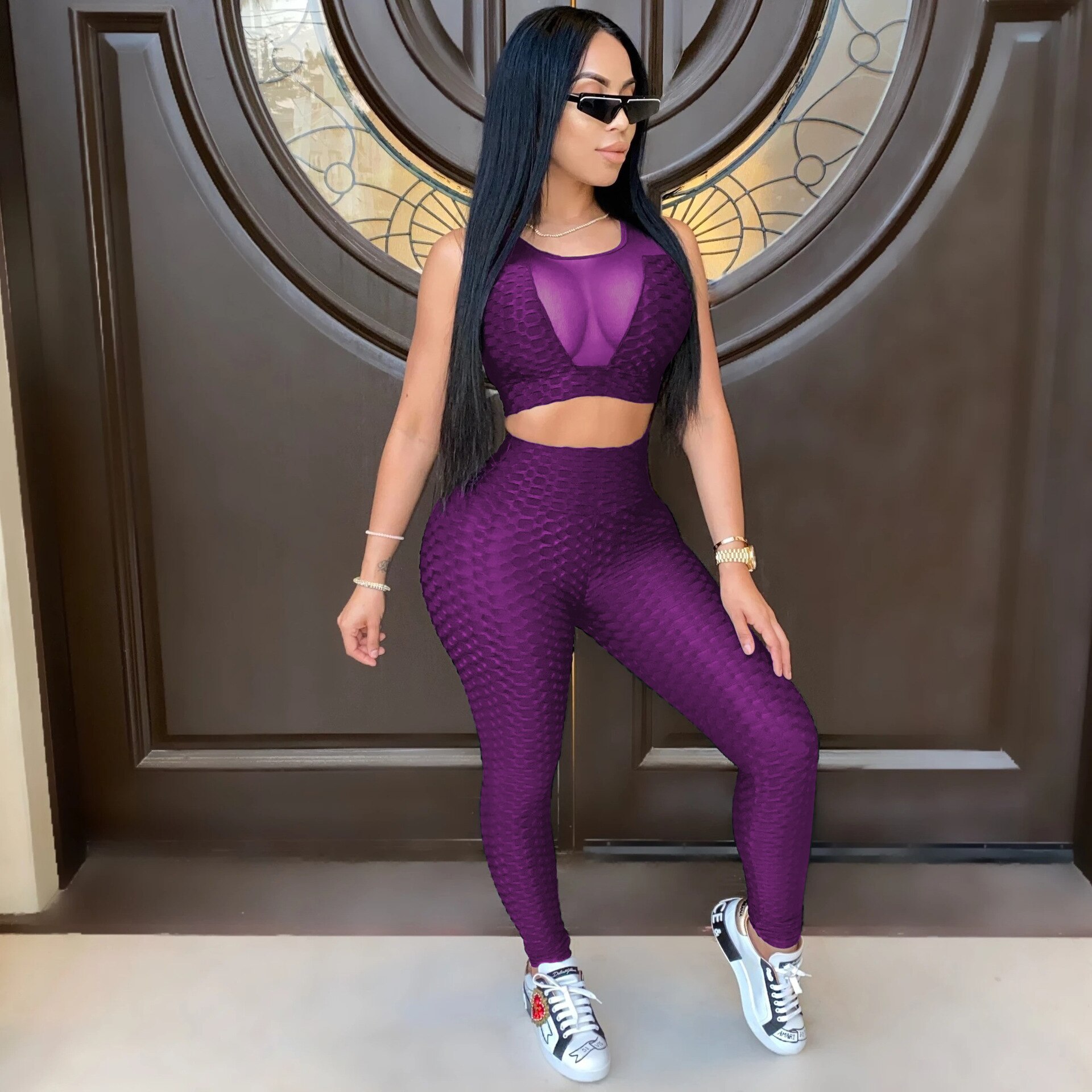 Two Piece Set/ Crop Top Long Booty Pants