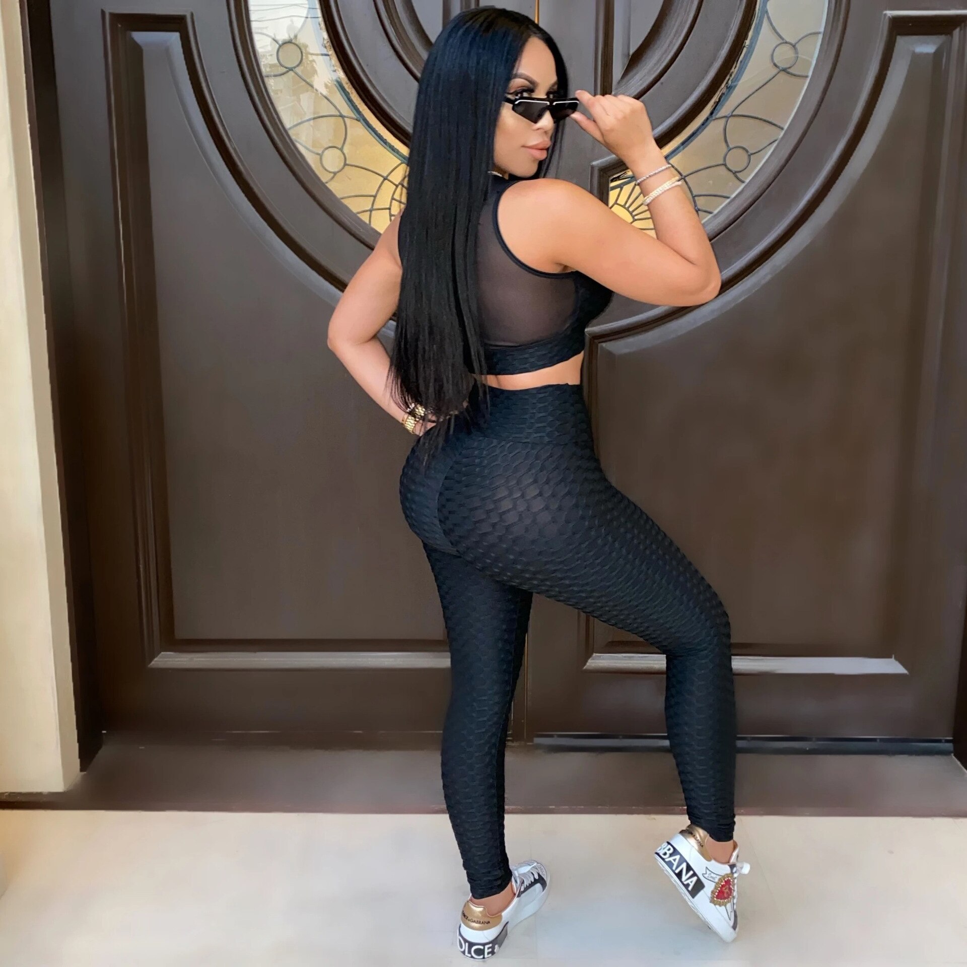 Two Piece Set/ Crop Top Long Booty Pants