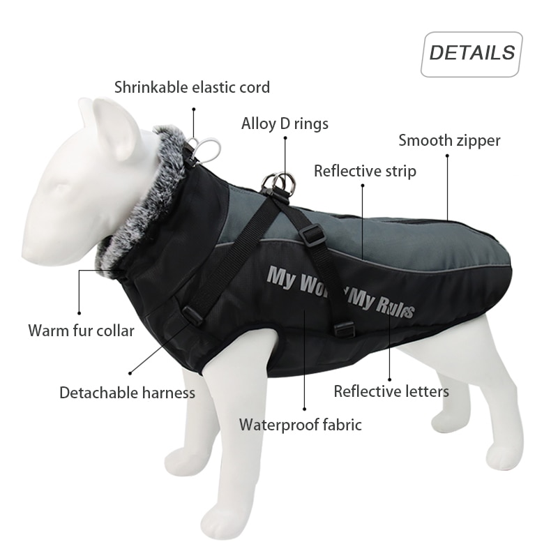 Large Dog Jacket With Fur Collar Large Dog Jacket With Fur Collar