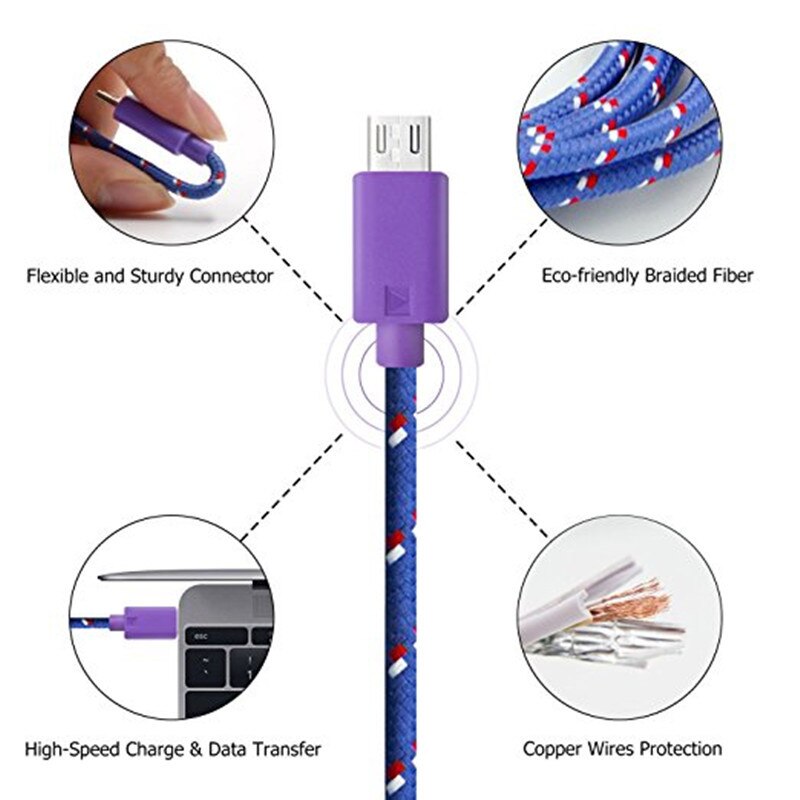 Nylon Braided Micro USB Cable 1m/2m/3m  Charger  For Android Phones