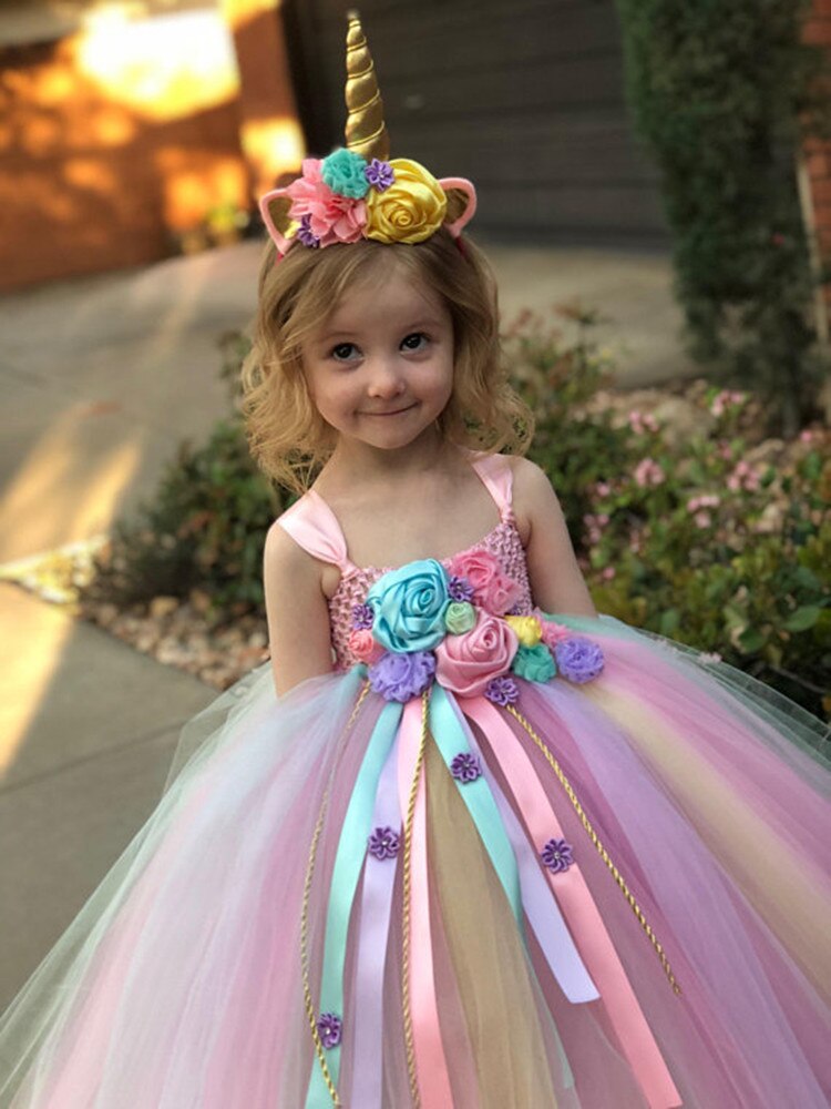 Girls  Unicorn Flower Tutu Dress Girls  Unicorn Flower Tutu Dress