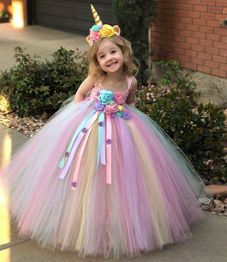 Girls  Unicorn Flower Tutu Dress Girls  Unicorn Flower Tutu Dress