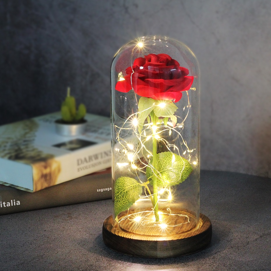 Beauty And The Beast Red Rose Flower In Glass Dome