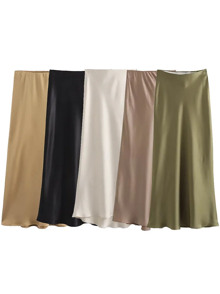 High Waist SatinLong Skirts