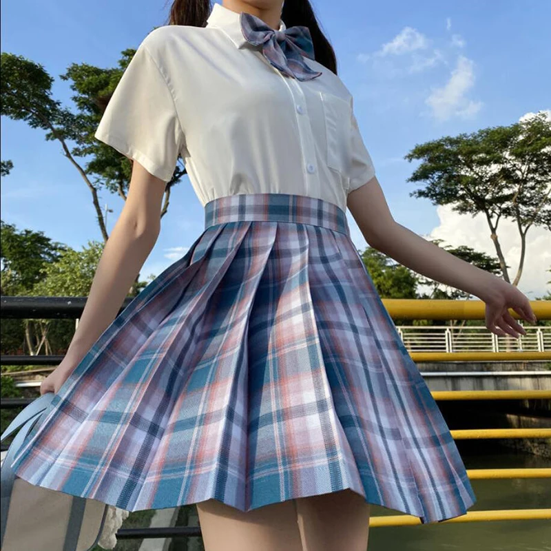 ZOKI Plaid Women Pleated Skirt Bow Knot Summer High Waist Preppy Girls Dance Mini Skirt Cute A Line Harajuku Sexy Japan Faldas